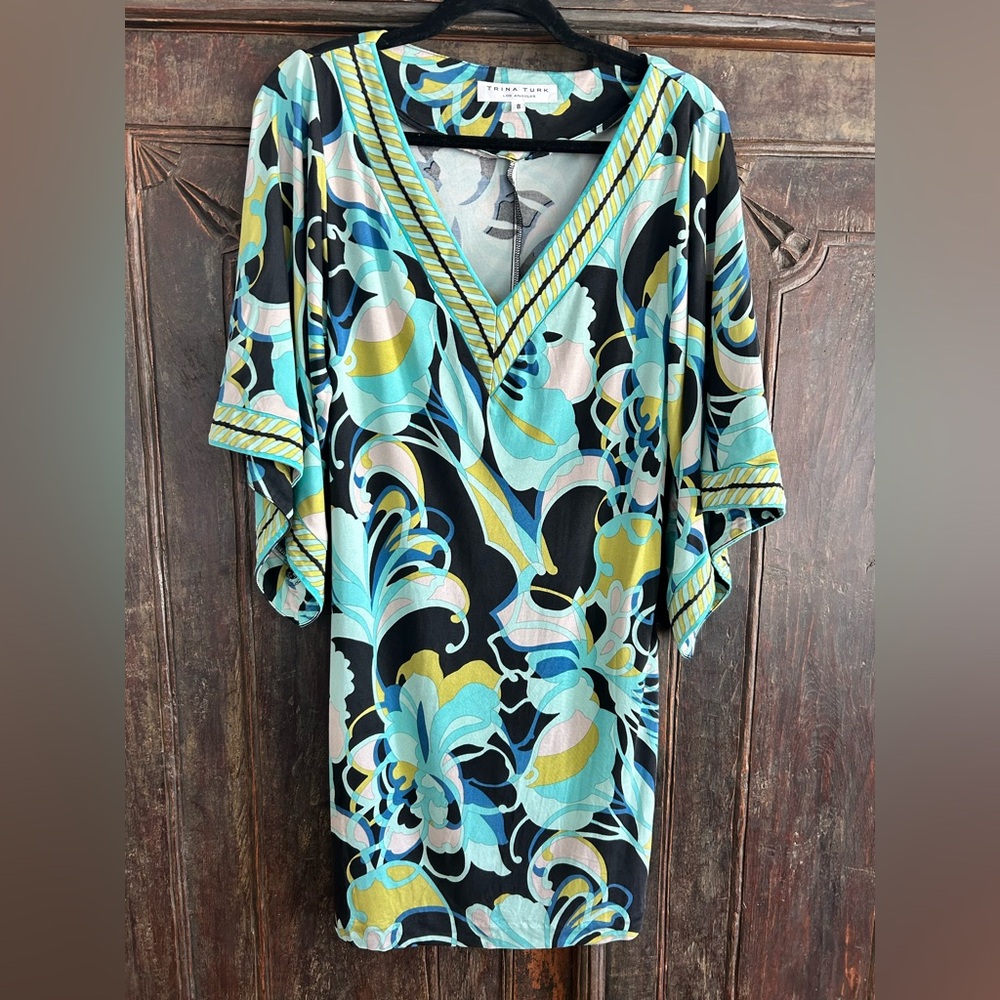 Trina Turk Aqua, Black & Yellow Floral-Print Tunic Dress